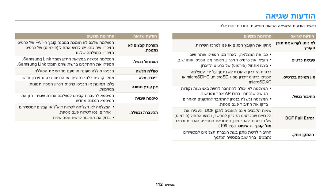 Samsung EC-WB50FZBPBIL, EC-WB50FZBPRIL, EC-WB50FZBPWIL manual האיגש תועדוה, םיעצומ תונורתפ האיגש תעדוה 