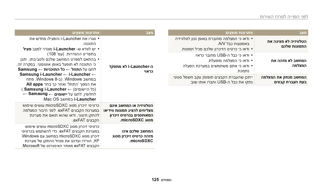 Samsung EC-WB50FZBPRIL manual דקפתמ אל i-Launcher-ה, Samsung ← תוינכותה לכ ← לחתה לע וצחל, יוארכ, םניא בשחמה וא היזיוולטה 