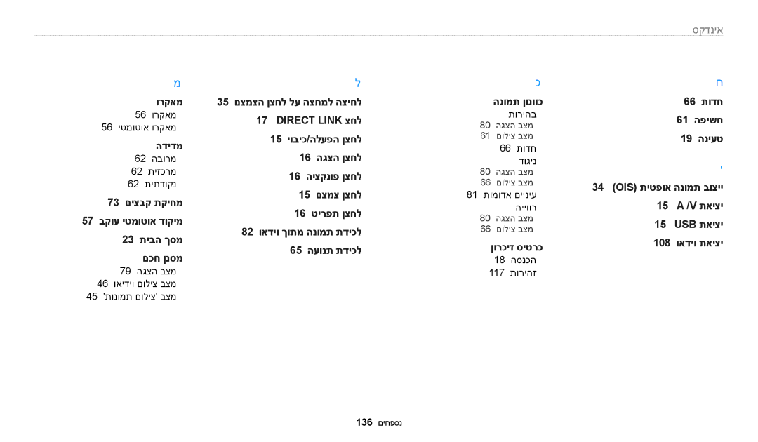 Samsung EC-WB50FZBPBIL, EC-WB50FZBPRIL, EC-WB50FZBPWIL manual סקדניא, הנומת ןונווכ 