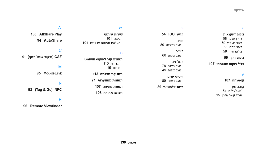 Samsung EC-WB50FZBPWIL, EC-WB50FZBPRIL, EC-WB50FZBPBIL manual יטמוטוא סוקופל רזע תרואת 