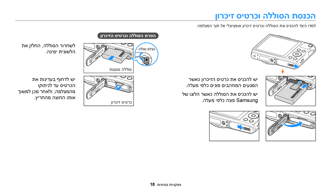 Samsung EC-WB50FZBPWIL, EC-WB50FZBPRIL, EC-WB50FZBPBIL manual ןורכיז סיטרכו הללוסה תסנכה, ןורכיזה סיטרכו הללוסה תרסה 