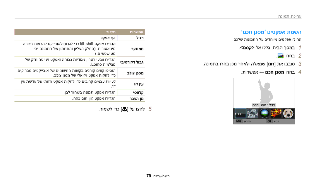 Samsung EC-WB50FZBPBIL, EC-WB50FZBPRIL, EC-WB50FZBPWIL manual ’םכח ןנסמ‘ םיטקפא תמשה, עריכת תמונה, ליגר 