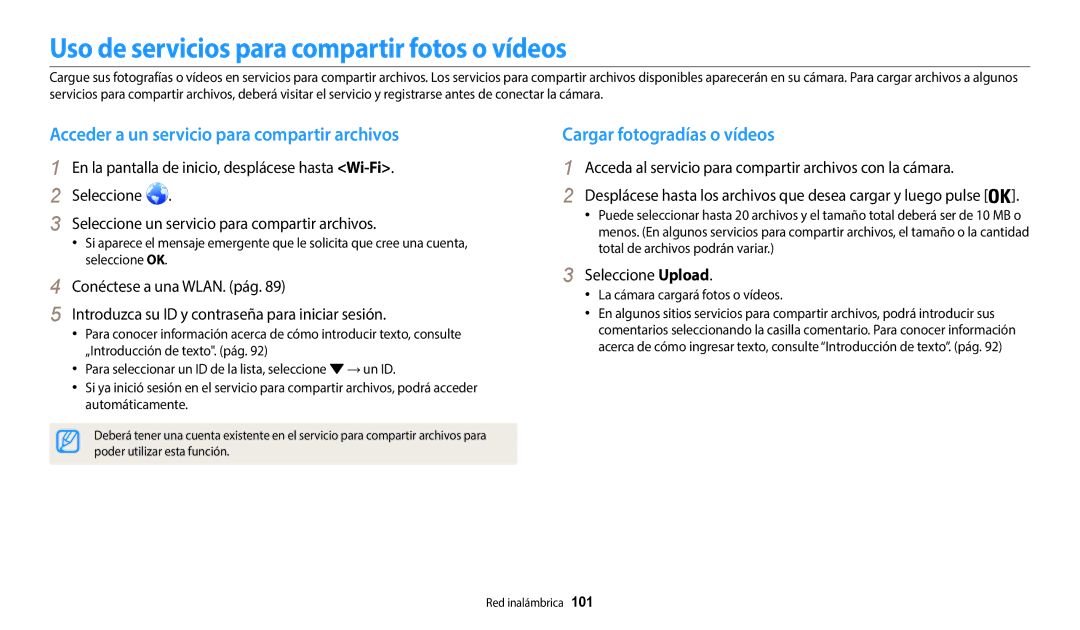 Samsung EC-WB50FZBPWE1 manual Uso de servicios para compartir fotos o vídeos, Acceder a un servicio para compartir archivos 