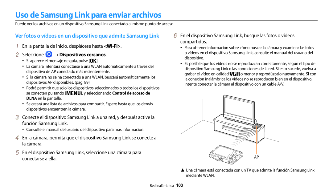 Samsung EC-WB50FZBPRE1 manual Uso de Samsung Link para enviar archivos, En la pantalla de inicio, desplácese hasta Wi-Fi 