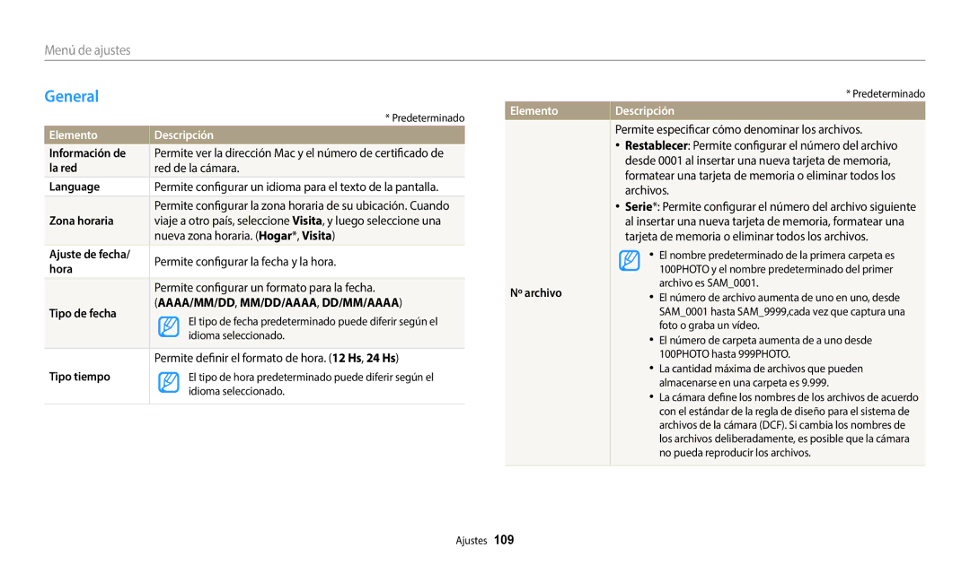 Samsung EC-WB50FZBPRE1, EC-WB50FZBPWE1, EC-WB50FZBPBE1 manual General, Elemento 