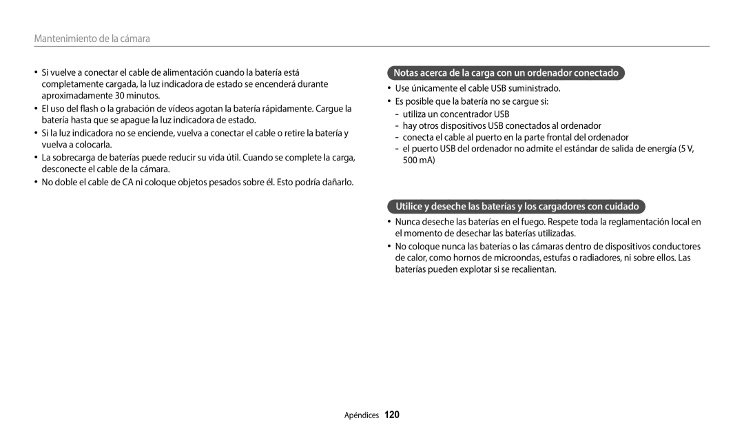 Samsung EC-WB50FZBPBE1, EC-WB50FZBPWE1, EC-WB50FZBPRE1 manual Notas acerca de la carga con un ordenador conectado 