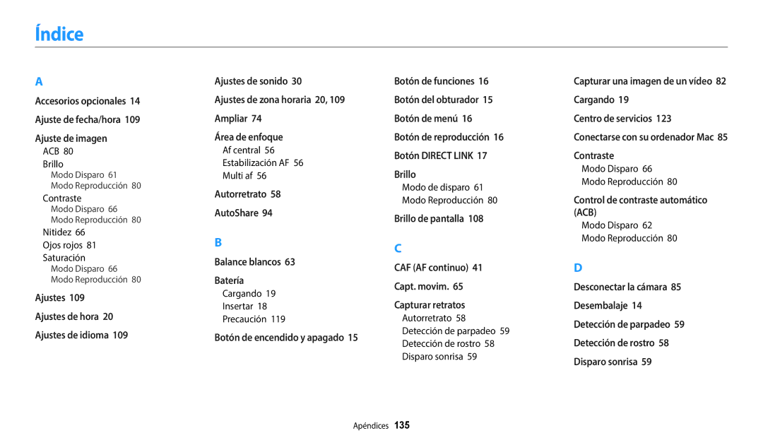 Samsung EC-WB50FZBPBE1, EC-WB50FZBPWE1, EC-WB50FZBPRE1 manual Índice 