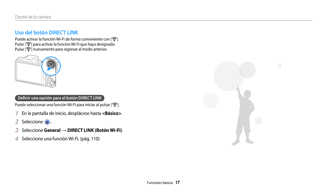 Samsung EC-WB50FZBPWE1, EC-WB50FZBPBE1 manual Uso del botón Direct Link, Seleccione General →DIRECT Link Botón Wi-Fi 
