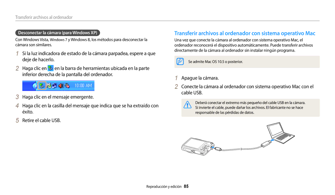 Samsung EC-WB50FZBPRE1, EC-WB50FZBPWE1 manual Transferir archivos al ordenador, Desconectar la cámara para Windows XP 