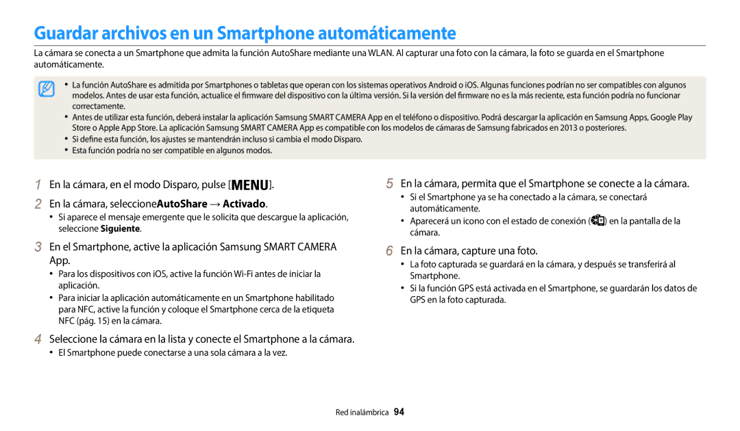 Samsung EC-WB50FZBPRE1, EC-WB50FZBPWE1 Guardar archivos en un Smartphone automáticamente, En la cámara, capture una foto 