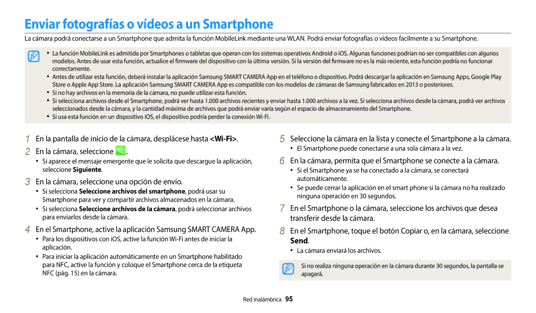 Samsung EC-WB50FZBPWE1 manual Enviar fotografías o vídeos a un Smartphone, En la cámara, seleccione una opción de envío 