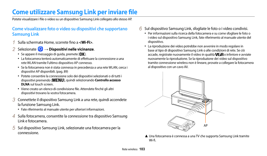 Samsung EC-WB50FZBPWE1 manual Come utilizzare Samsung Link per inviare file, Sulla schermata Home, scorrete fino a Wi-Fi 