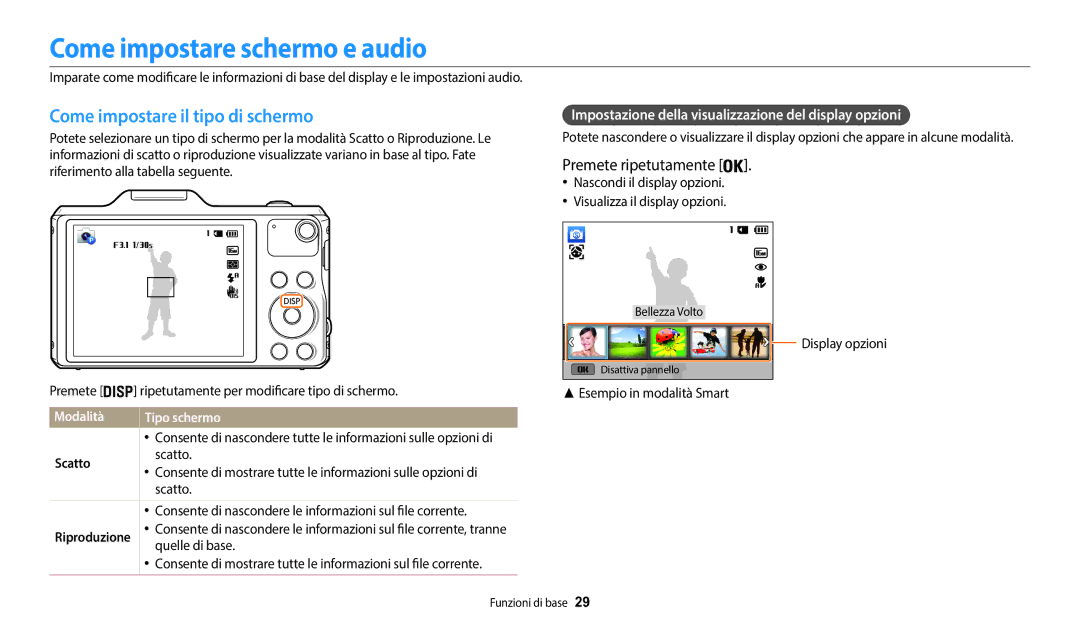 Samsung EC-WB50FZBPWE1 manual Come impostare schermo e audio, Come impostare il tipo di schermo, Premete ripetutamente 