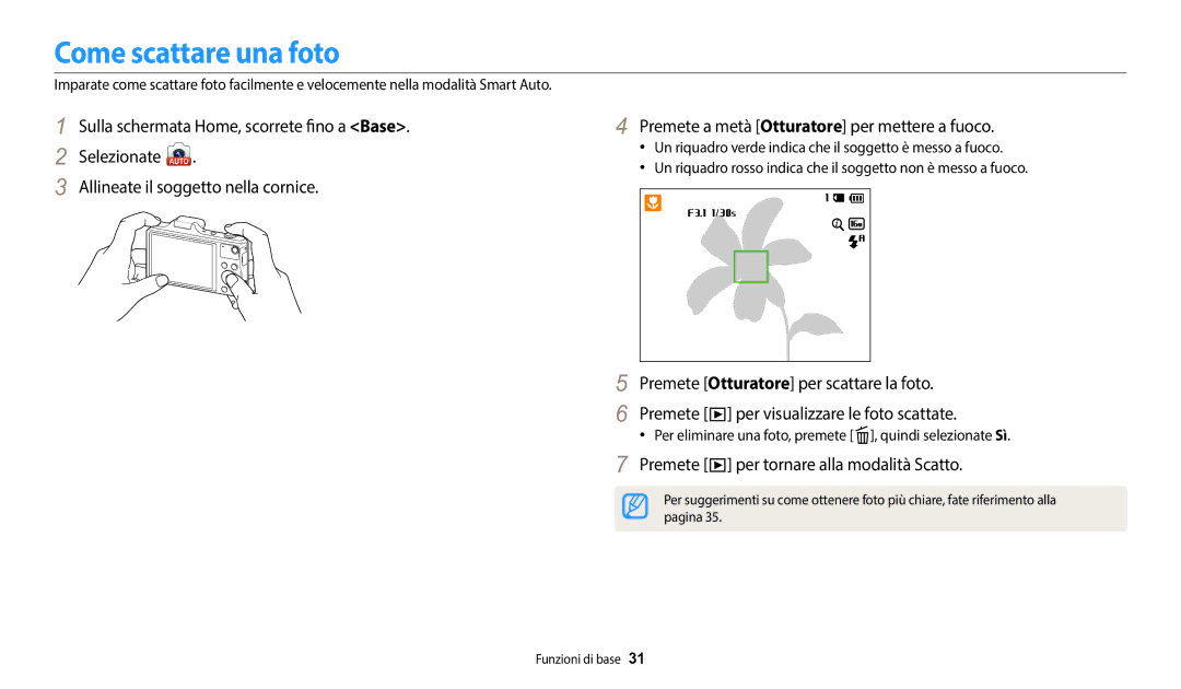 Samsung EC-WB50FZBPWE1 manual Come scattare una foto, Premete per tornare alla modalità Scatto 