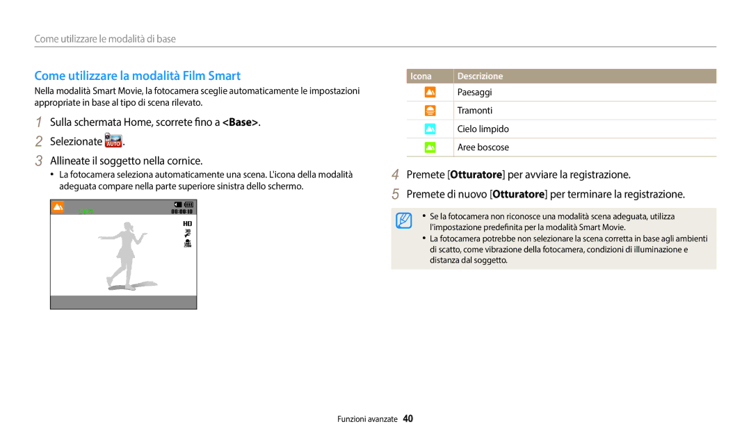 Samsung EC-WB50FZBPWE1 manual Come utilizzare la modalità Film Smart 