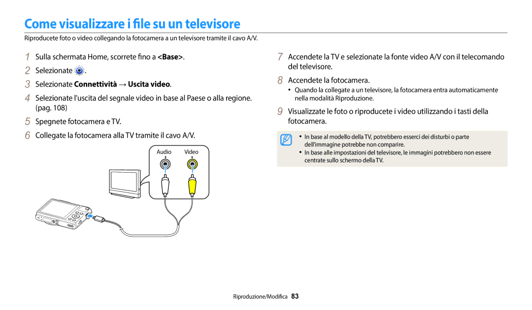 Samsung EC-WB50FZBPWE1 manual Come visualizzare i file su un televisore, Selezionate Connettività → Uscita video 