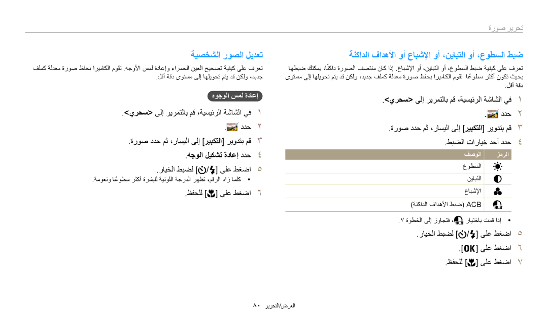 Samsung EC-WB50FZBPWRU ةيصخشلا روصلا ليدعت, ةنكادلا فادهلأا وأ عابشلإا وأ ،نيابتلا وأ ،عوطسلا طبض, هجولا ليكشت ةداعإ ددح4 