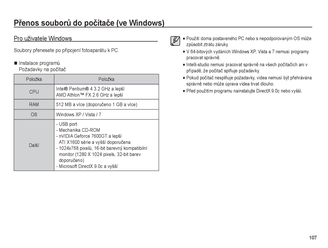 Samsung EC-WB5500BPAE1, EC-WB5500BPBE1, EC-WB5500BPBE3 manual PĜenos souborĤ do poþítaþe ve Windows, Pro uživatele Windows 