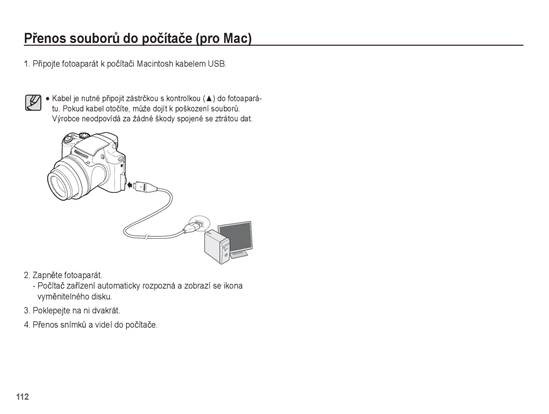 Samsung EC-WB5500BPBE3 manual PĜenos souborĤ do poþítaþe pro Mac, PĜipojte fotoaparát k poþítaþi Macintosh kabelem USB 