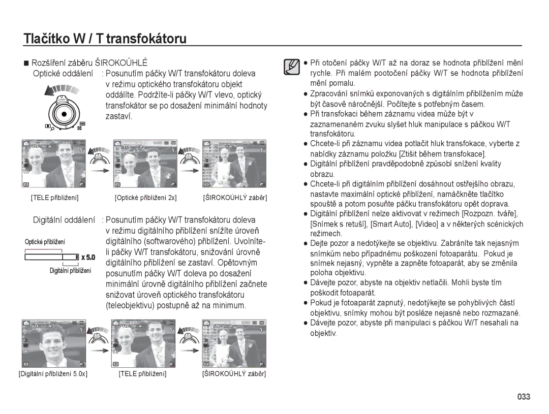 Samsung EC-WB5500BPBE1, EC-WB5500BPAE1, EC-WB5500BPBE3 manual RozšíĜení zábČru Širokoúhlé, Digitální oddálení 