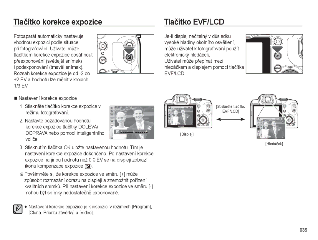 Samsung EC-WB5500BPAE1, EC-WB5500BPBE1, EC-WB5500BPBE3 manual Tlaþítko korekce expozice, Tlaþítko EVF/LCD 