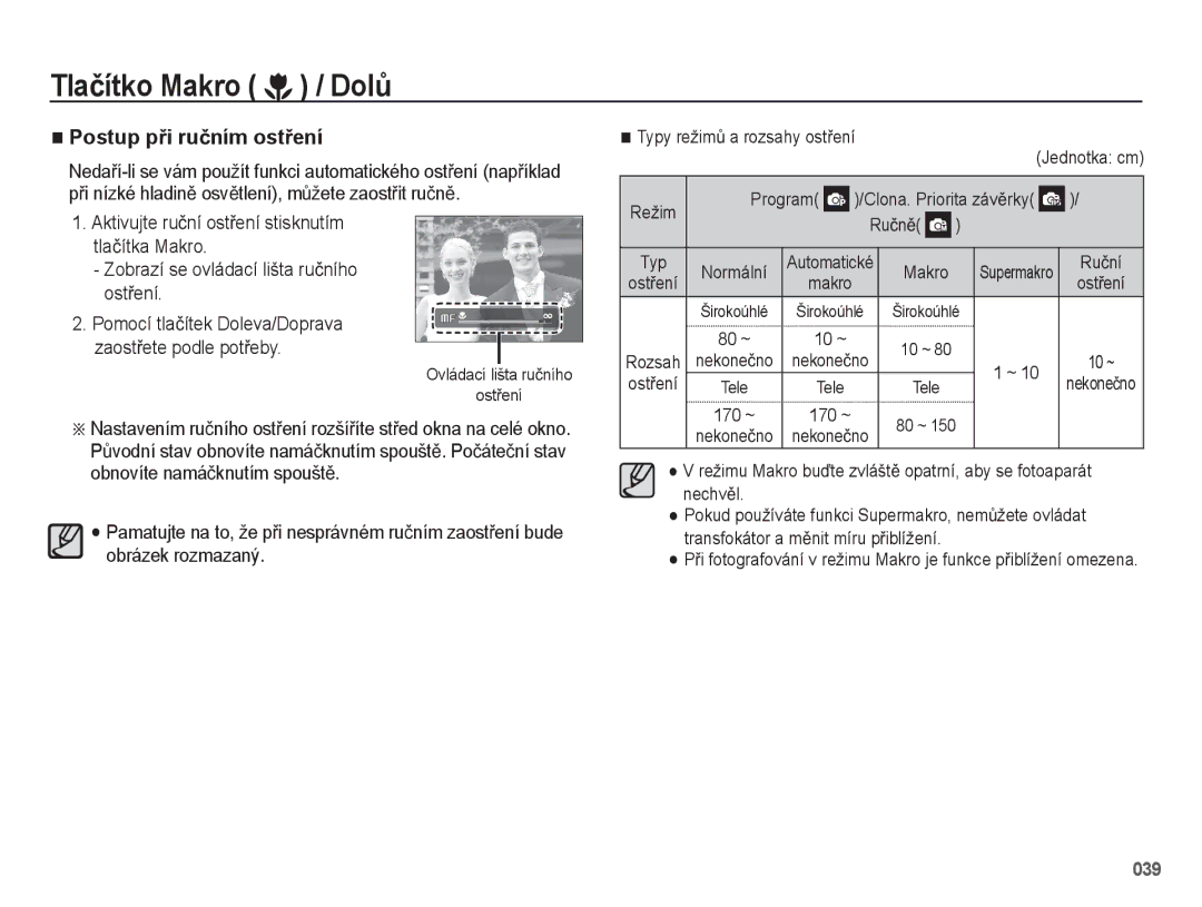 Samsung EC-WB5500BPBE1, EC-WB5500BPAE1, EC-WB5500BPBE3 manual Tlaþítka Makro, OstĜení 