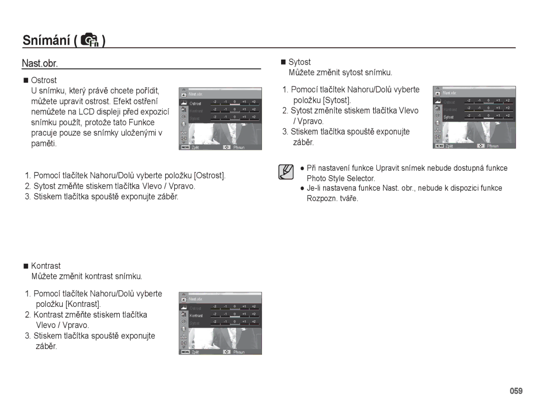 Samsung EC-WB5500BPAE1, EC-WB5500BPBE1, EC-WB5500BPBE3 manual Nast.obr, Sytost Ostrost 