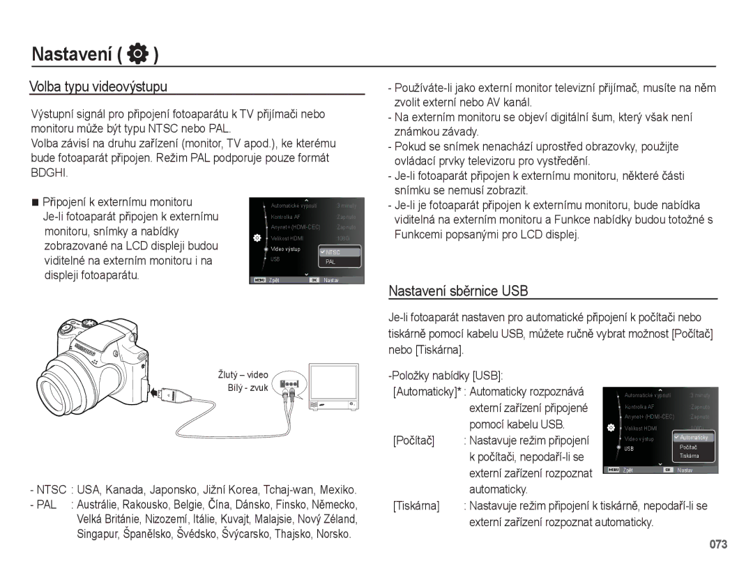 Samsung EC-WB5500BPBE3, EC-WB5500BPAE1, EC-WB5500BPBE1 manual Volba typu videovýstupu, Nastavení sbČrnice USB 
