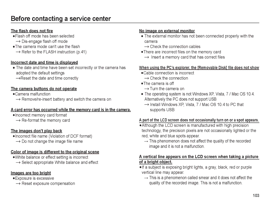 Samsung EC-WB5500BPBSA manual Flash does not fire, Incorrect date and time is displayed, Camera buttons do not operate 