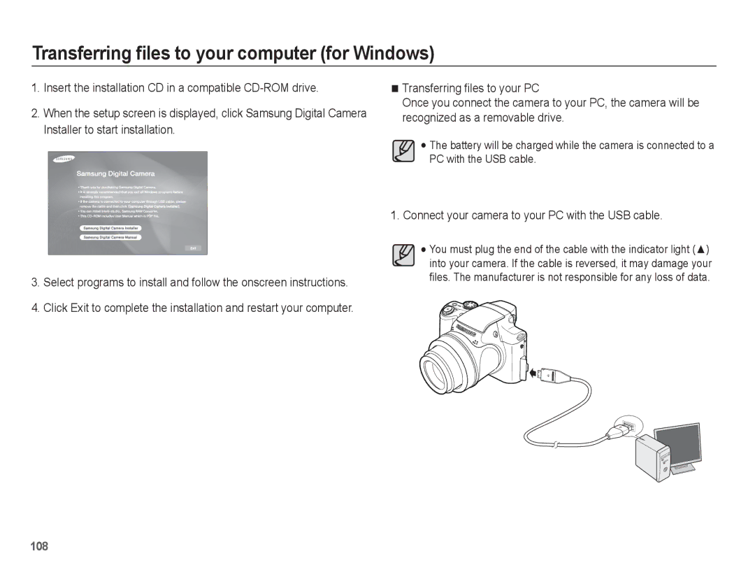 Samsung EC-WB5500BPBRU, EC-WB5500BPAE1, EC-WB5500BPBE1, EC-WB5500BPBIT Connect your camera to your PC with the USB cable 