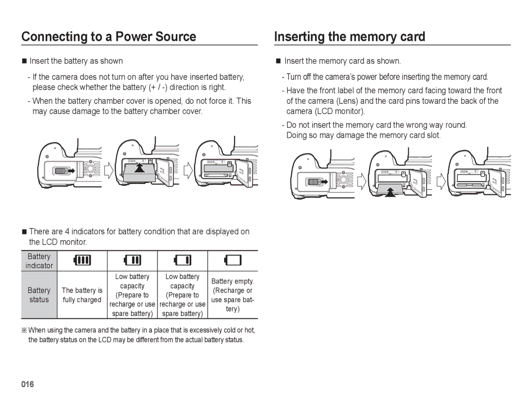 Samsung EC-WB5500BPBE3 Inserting the memory card, Insert the battery as shown, Insert the memory card as shown, Battery 