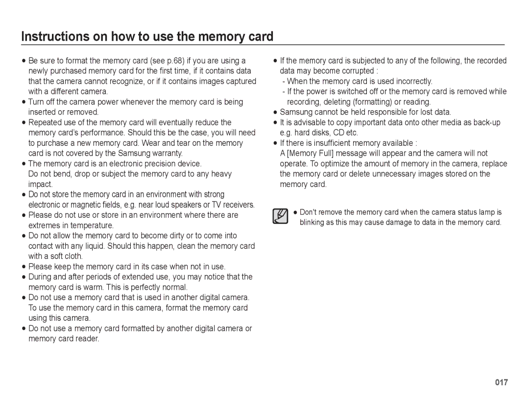 Samsung EC-WB5500BPBE2, EC-WB5500BPAE1, EC-WB5500BPBE1, EC-WB5500BPBIT manual Instructions on how to use the memory card 