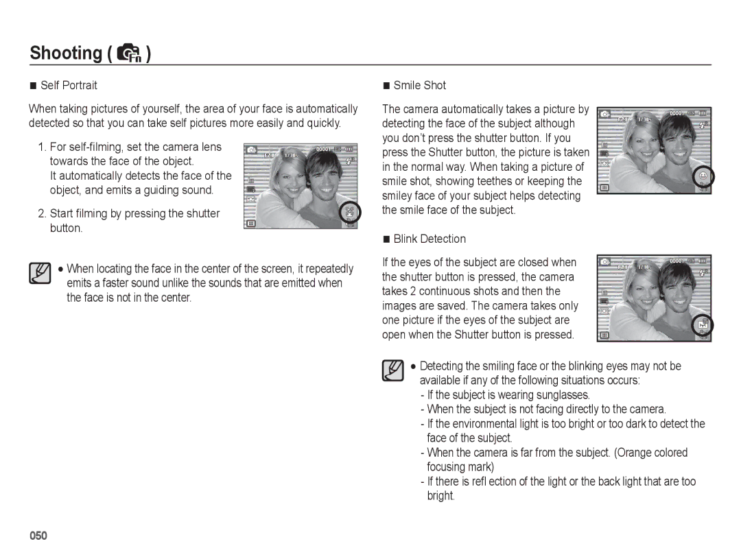 Samsung EC-WB5500BPBE2, EC-WB5500BPAE1, EC-WB5500BPBE1, EC-WB5500BPBIT, EC-WB5500BPASA manual Self Portrait, Blink Detection 