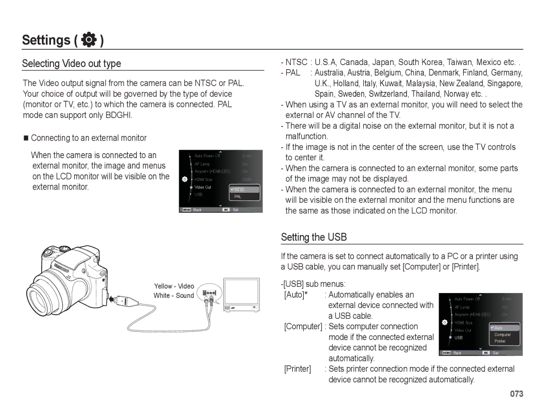 Samsung EC-WB5500BPAE3, EC-WB5500BPAE1, EC-WB5500BPBE1, EC-WB5500BPBIT manual Selecting Video out type, Setting the USB 