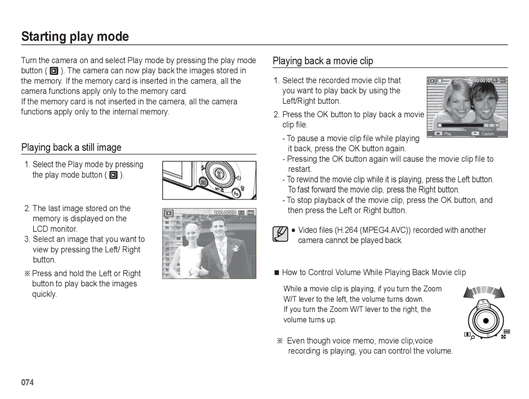 Samsung EC-WB5500BPARU, EC-WB5500BPAE1 manual Starting play mode, Playing back a still image, Playing back a movie clip 