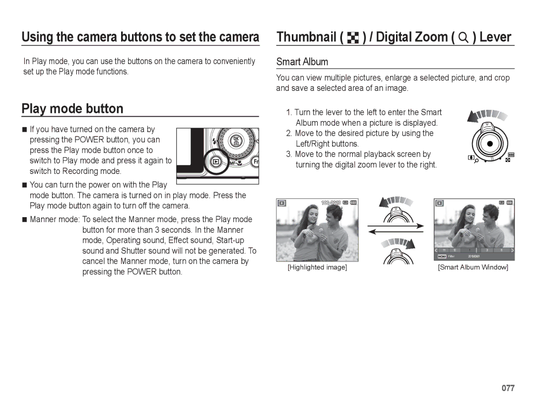 Samsung EC-WB5500BPBE1, EC-WB5500BPAE1, EC-WB5500BPBIT Play mode button, Smart Album, If you have turned on the camera by 