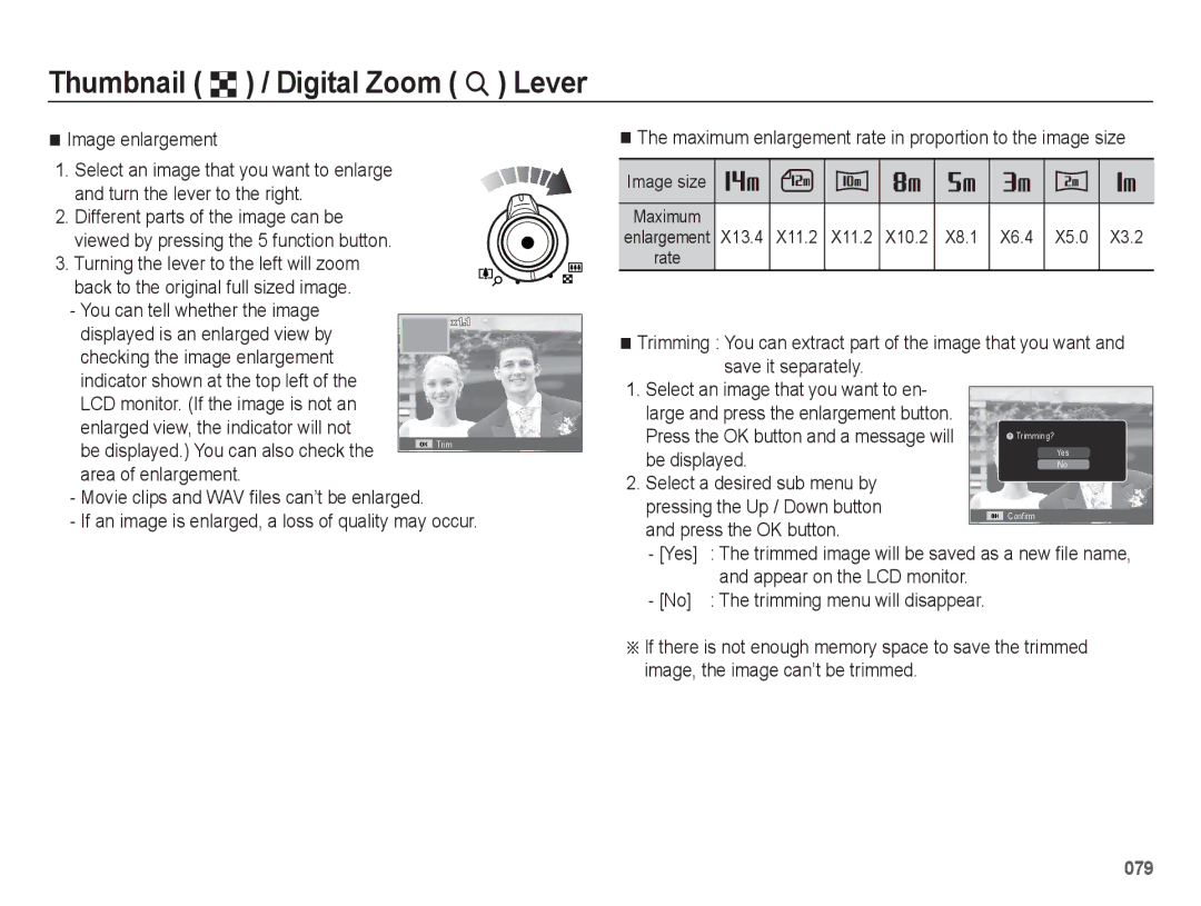 Samsung EC-WB5500BPASA Image enlargement Select an image that you want to enlarge, X13.4 X11.2 X10.2 X8.1 X6.4 X5.0 X3.2 