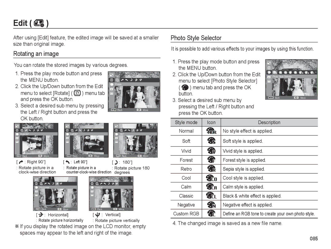 Samsung EC-WB5500BPARU, EC-WB5500BPAE1, EC-WB5500BPBE1, EC-WB5500BPBIT, EC-WB5500BPASA, EC-WB5500BPBIL manual Rotating an image 