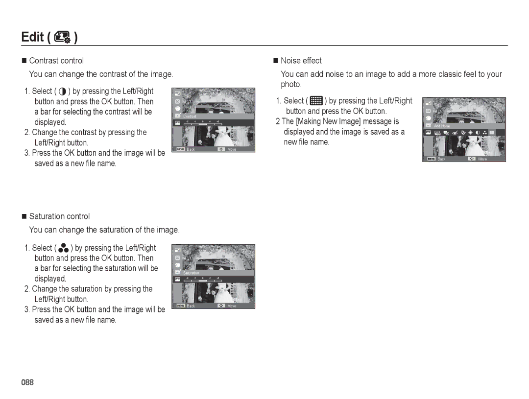 Samsung EC-WB5500BPBE1, EC-WB5500BPAE1, EC-WB5500BPBIT Displayed, Change the contrast by pressing the Left/Right button 