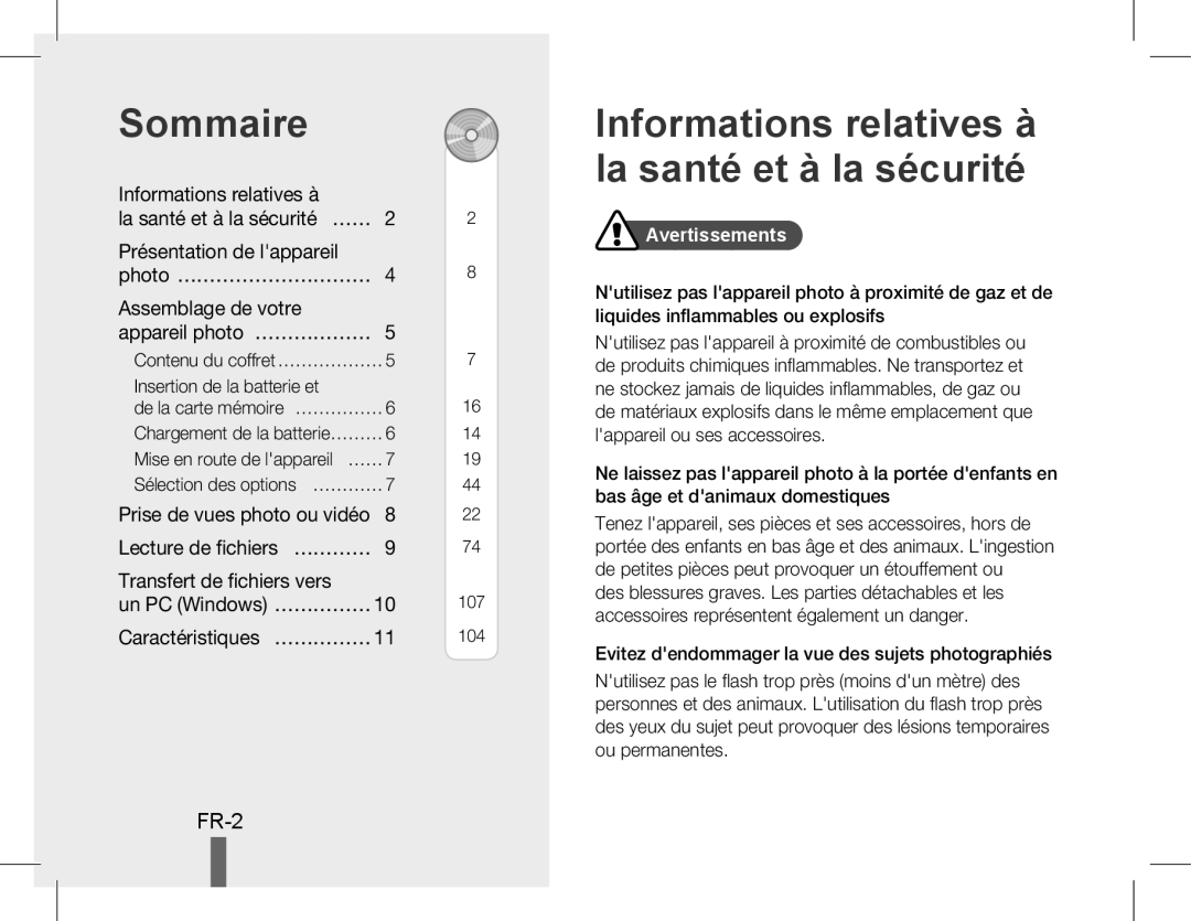 Samsung EC-WB5500BPBE1 manual Sommaire, Informations relatives à la santé et à la sécurité, Transfert de fichiers vers 