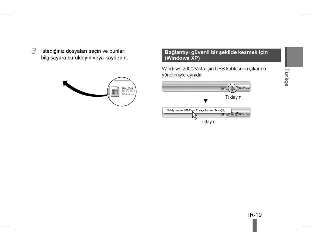 Samsung EC-WB5500BPBE3, EC-WB5500BPAE1, EC-WB5500BPBE1 manual TR-19, Bağlantıyı güvenli bir şekilde kesmek için Windows XP 