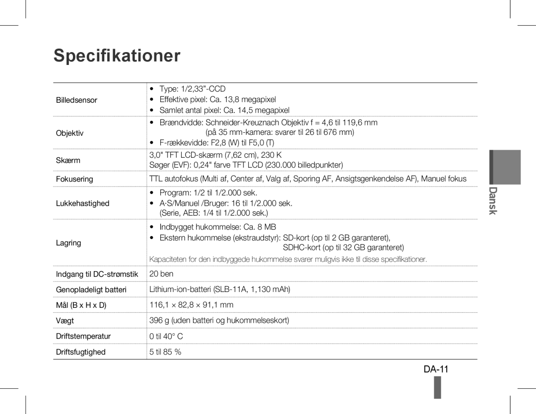 Samsung EC-WB5500BPAE3, EC-WB5500BPAE1, EC-WB5500BPBE1, EC-WB5500BPBIT, EC-WB5500BPASA, EC-WB5500BPBIL manual Specifikationer 