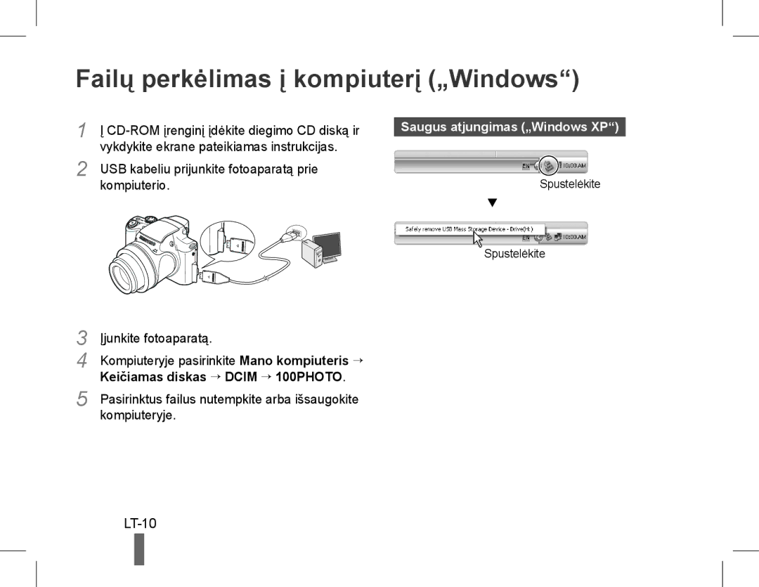 Samsung EC-WB5500BPBIL, EC-WB5500BPAE1 manual Failų perkėlimas į kompiuterį „Windows, Saugus atjungimas „Windows XP 