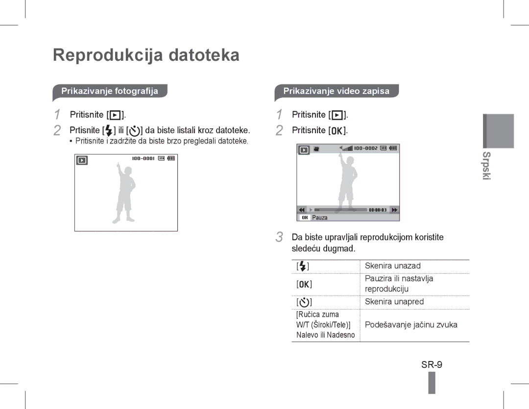 Samsung EC-WB5500BPARU, EC-WB5500BPAE1 manual Reprodukcija datoteka, Prikazivanje video zapisa, Pritisnite P, Pritisnite o 