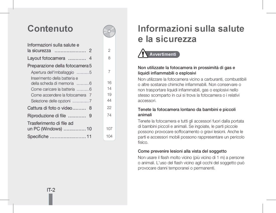 Samsung EC-WB5500BPBRU, EC-WB5500BPAE1, EC-WB5500BPBE1 manual Contenuto, Informazioni sulla salute e la sicurezza, It- 