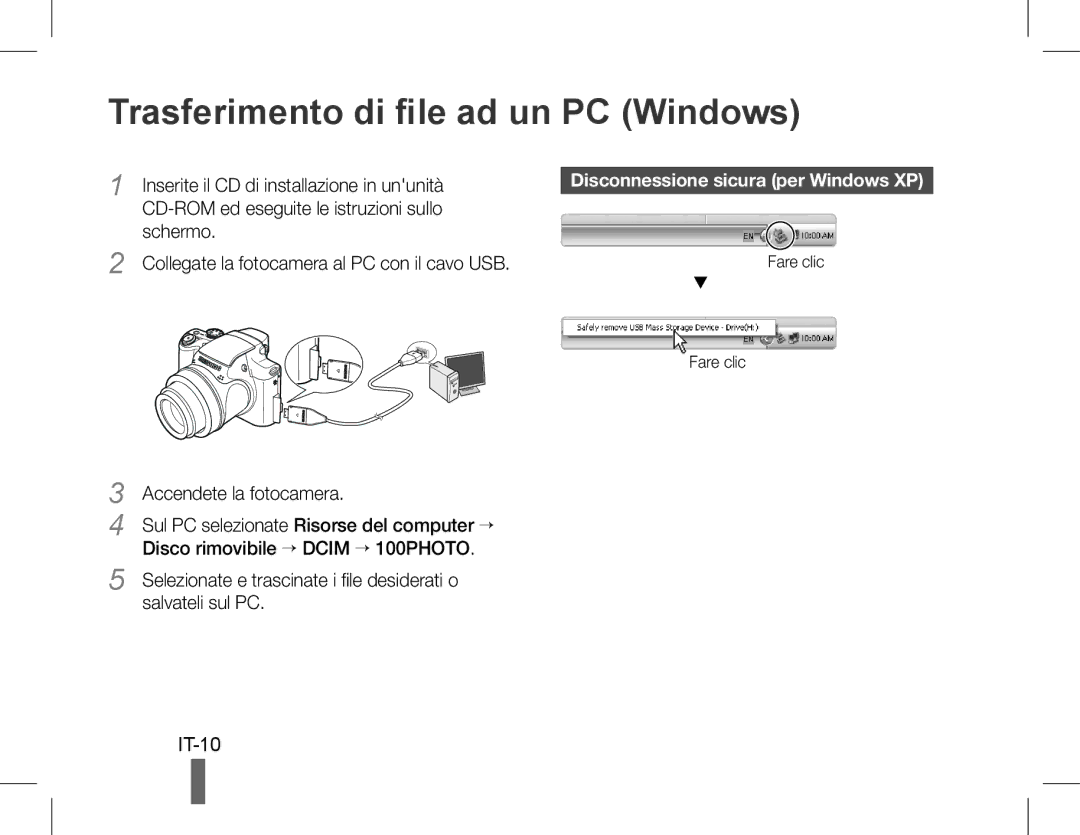 Samsung EC-WB5500BPBE2 Trasferimento di file ad un PC Windows, IT-10, Disconnessione sicura per Windows XP, Fare clic 