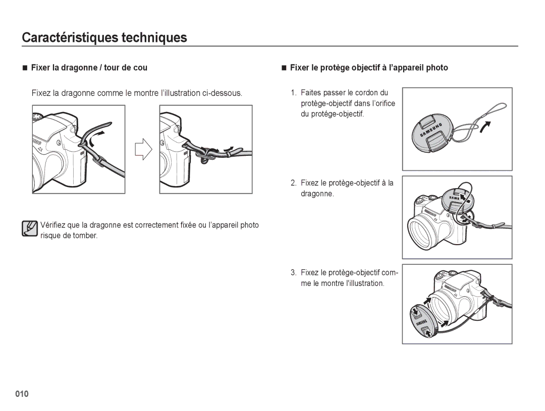 Samsung EC-WB5500BPBE1, EC-WB5500BPAE1 manual Fixez la dragonne comme le montre l’illustration ci-dessous 