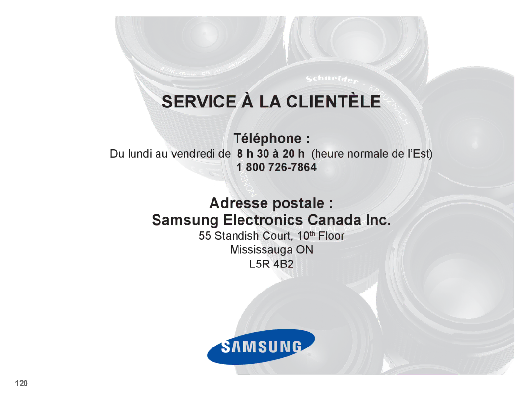 Samsung EC-WB5500BPBE1, EC-WB5500BPAE1 manual Service À LA Clientèle, Téléphone 