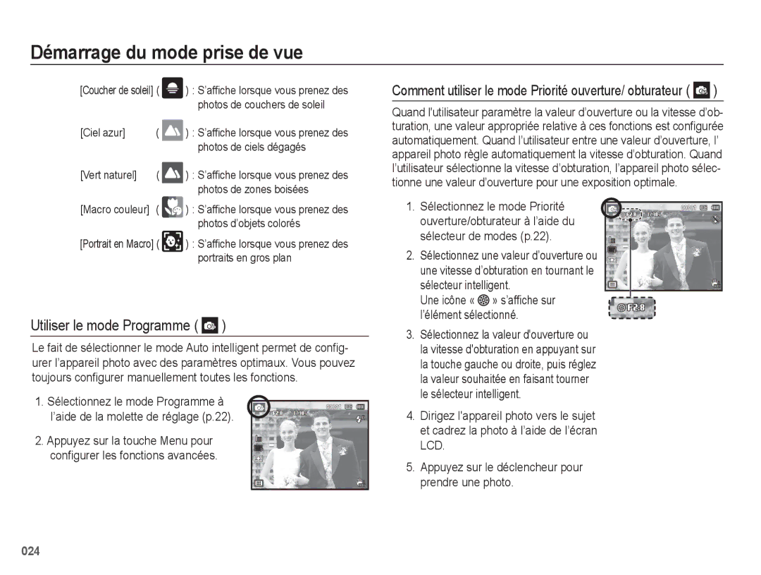 Samsung EC-WB5500BPBE1, EC-WB5500BPAE1 manual Utiliser le mode Programme, Sélecteur intelligent 