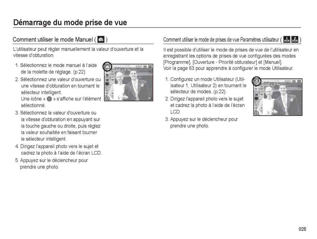 Samsung EC-WB5500BPAE1, EC-WB5500BPBE1 Comment utiliser le mode Manuel, Une icône « » s’afﬁche sur l’élément sélectionné 